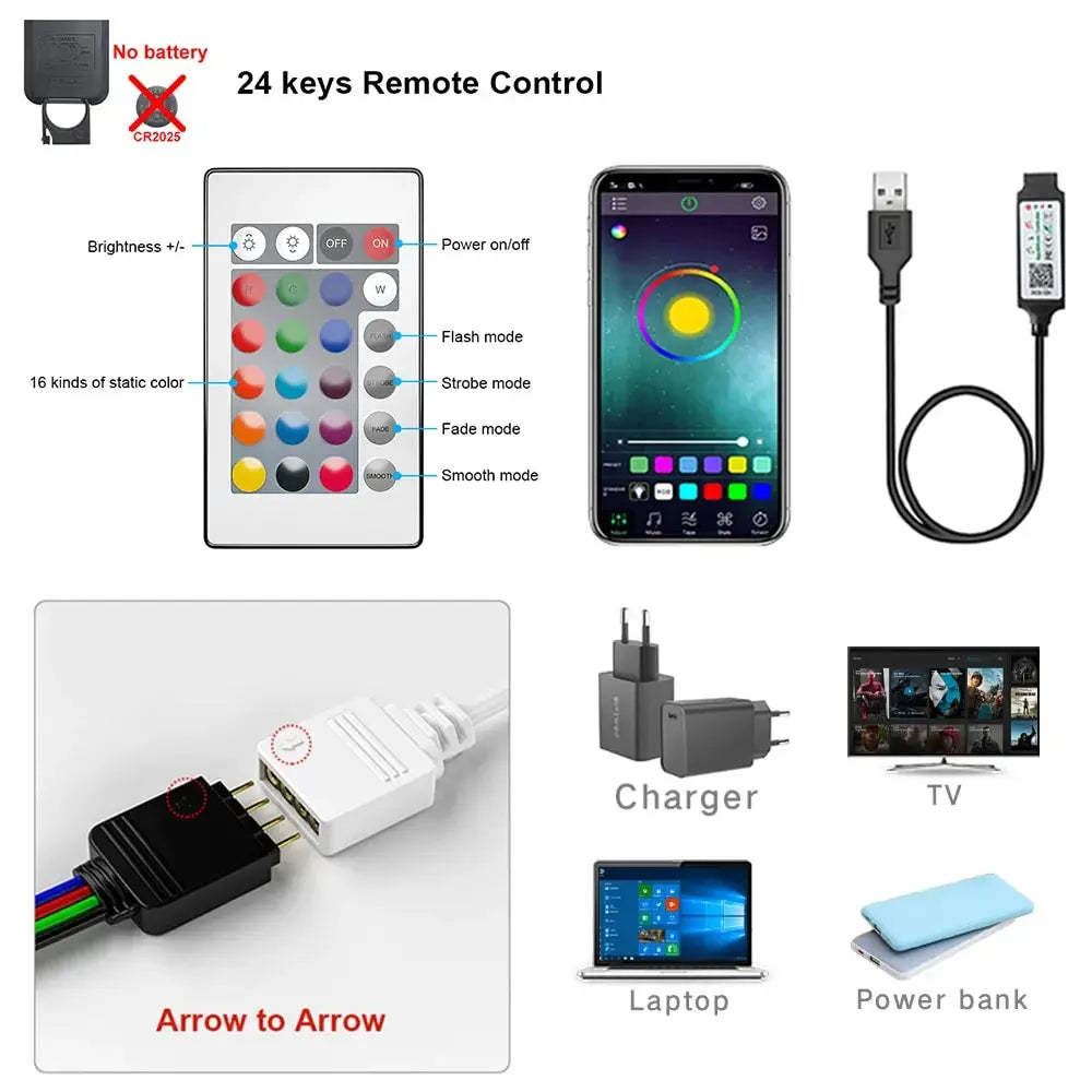 Pasek LED RGB 5050 SMD, Bluetooth, USB, samoprzylepny do TV i biurka Mój sklep