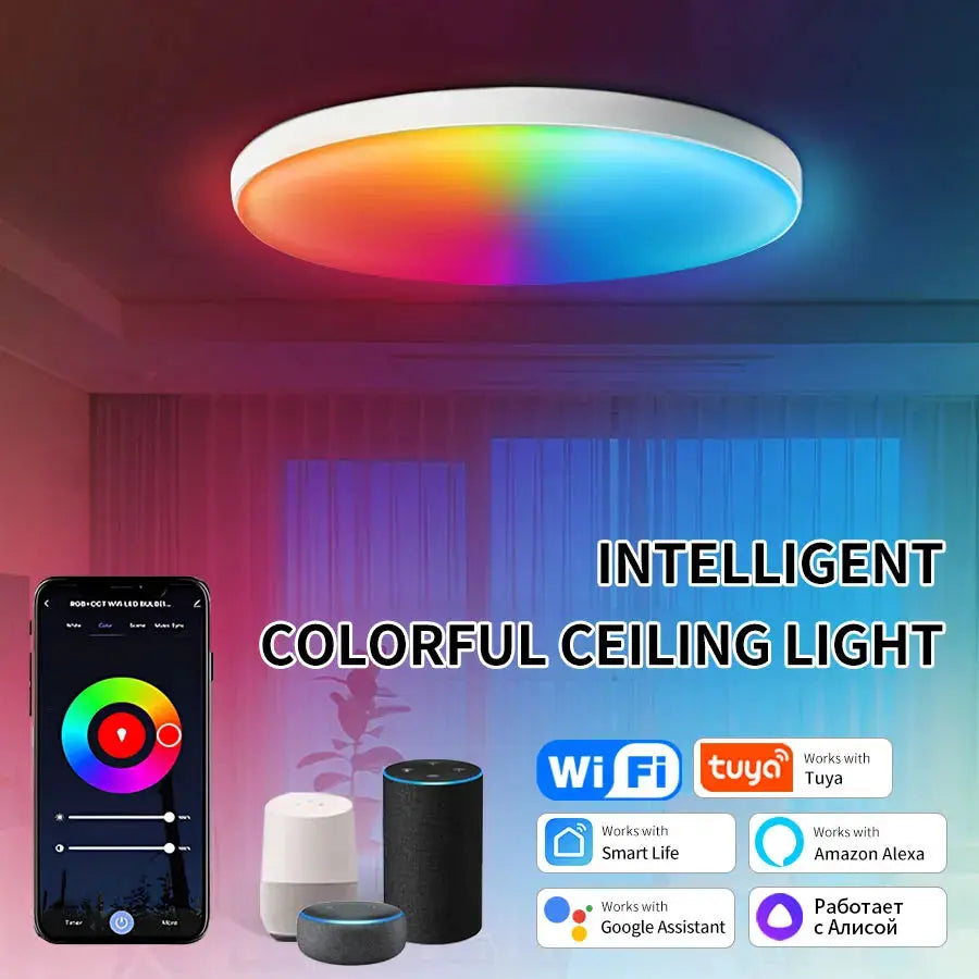 Tuya Smart WiFi Ceiling Light 24W 220V RGB Circular Ambient Lamp APP Control Work With Alexa Google Home For Bedroom Home Decor Elektrofy