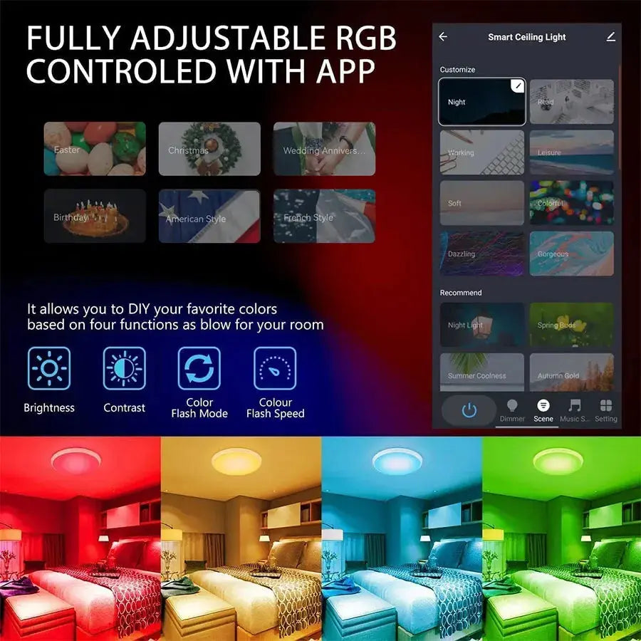 Tuya Smart WiFi Ceiling Light 24W 220V RGB Circular Ambient Lamp APP Control Work With Alexa Google Home For Bedroom Home Decor Elektrofy