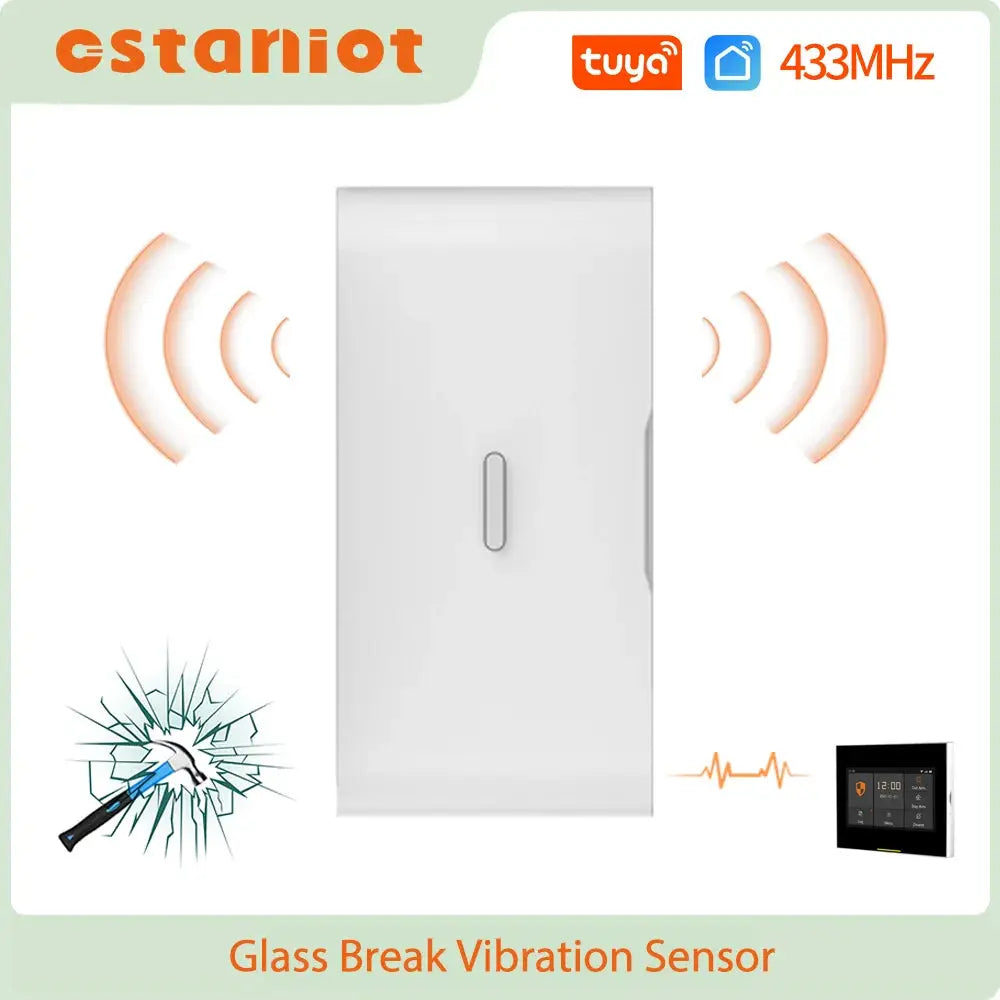 Ostaniot GB010 433MHz glass break vibration sensor white case LED low battery indicator hidden SOS button and adhesive tape