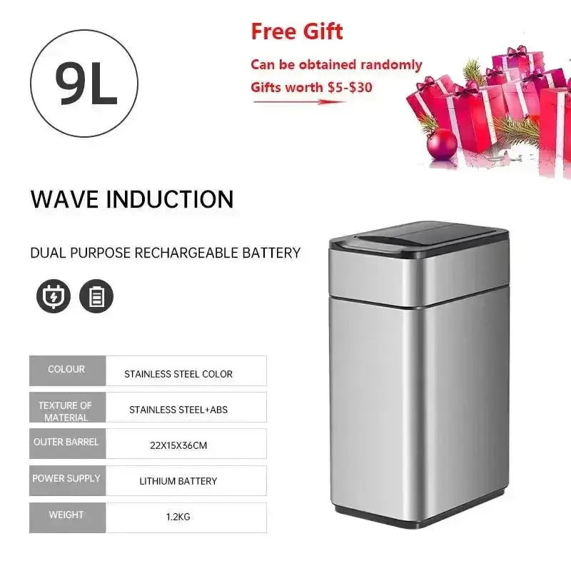 Garbage Bin 60/50/40/30/20/15/9L Large-capacity Stainless Steel Smart Sensor Trash Can Automatic Waste Bins Kitchen Trash Can Elektrofy