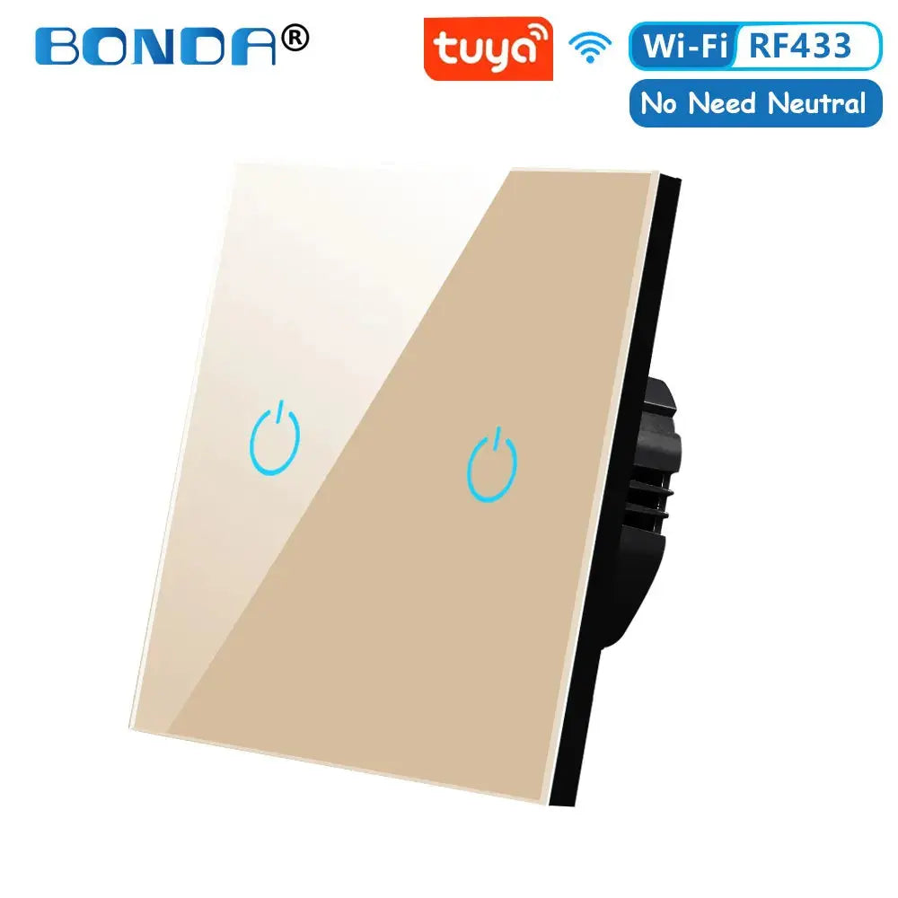 BONDA Smart Switch Alexa RF433 No Neutral Tuya Control Works With Google 1/2/3 Gang Smart Life Home Light WiFi Touch Switches 86 Elektrofy