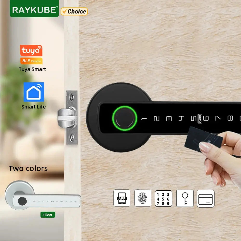 RAYKUBE M5 smart fingerprint door lock with keypad IC card slot Type-C emergency port reversible handle zinc alloy finish