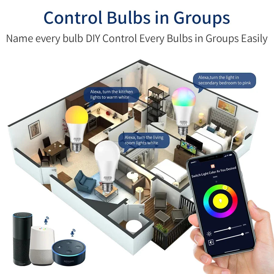 Inteligentna żarówka Tuya WiFi LED, RGB, sterowanie głosowe przez Alexa i Google Assistant Mój sklep