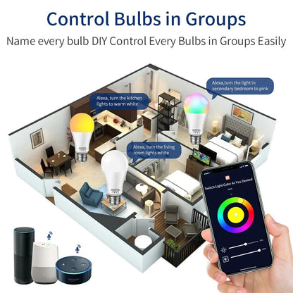 Inteligentna żarówka Tuya WiFi LED, RGB, sterowanie głosowe przez Alexa i Google Assistant Mój sklep