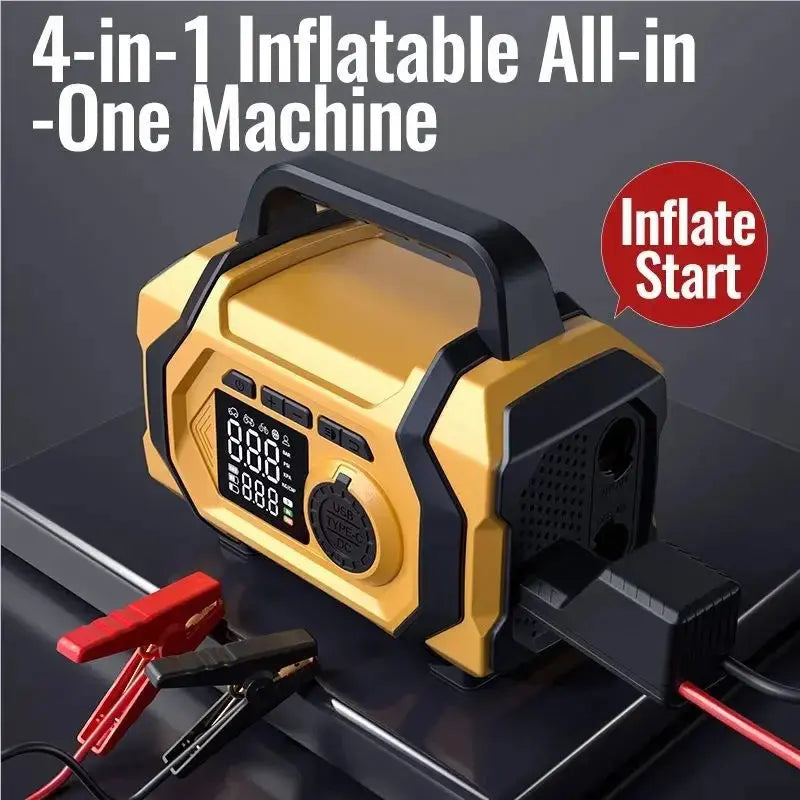 HELLOLEIBOO 8000mAh cordless jump starter and air pump with digital PSI display USB Type-C charging LED light ABS housing