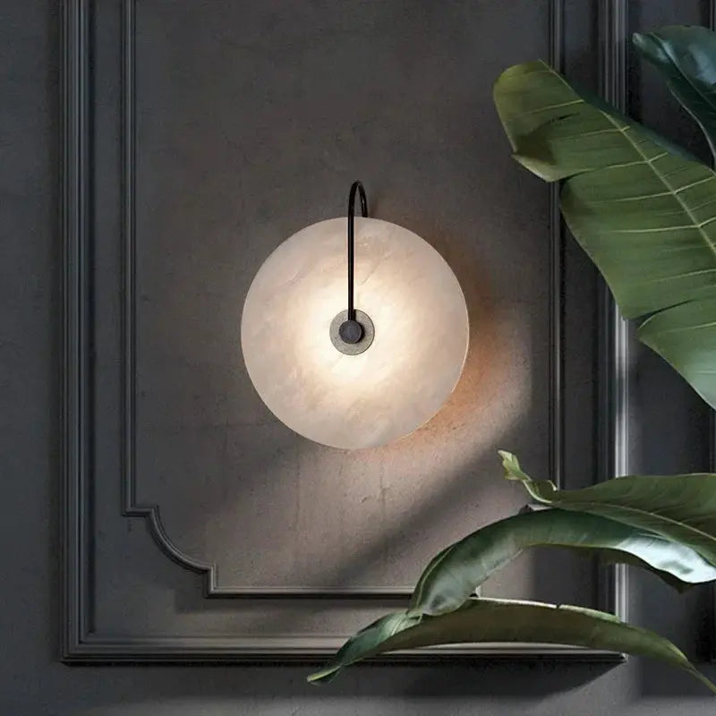 Nordic LED Marble Moon Wall Sconce artificial marble shade iron base upward light 15/20/25 cm black or gold