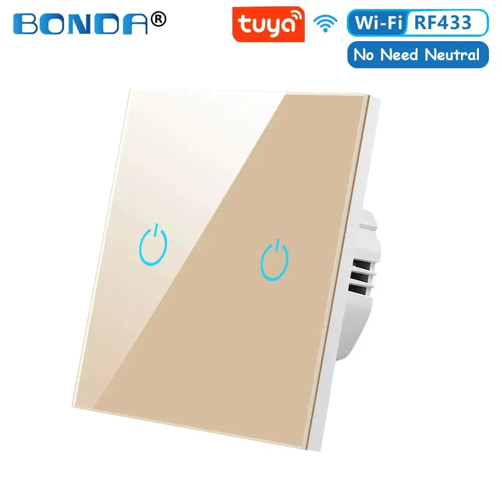 BONDA Smart Switch Alexa RF433 No Neutral Tuya Control Works With Google 1/2/3 Gang Smart Life Home Light WiFi Touch Switches 86 Elektrofy