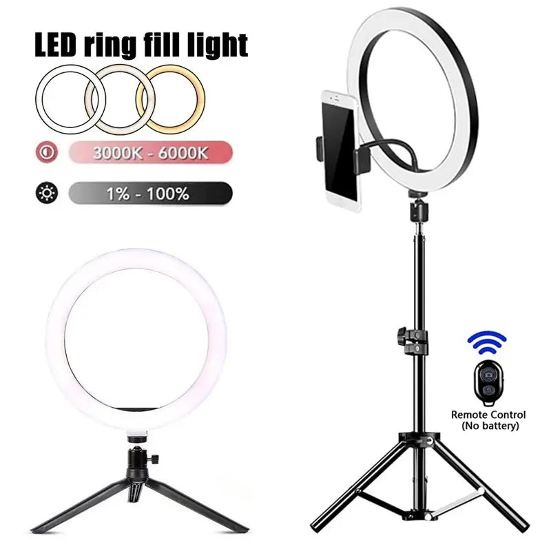 Fomscvka LED selfie ring light 26cm with tripod phone holder fits 2.36-3.35 in bi-color 3200K-5600K USB