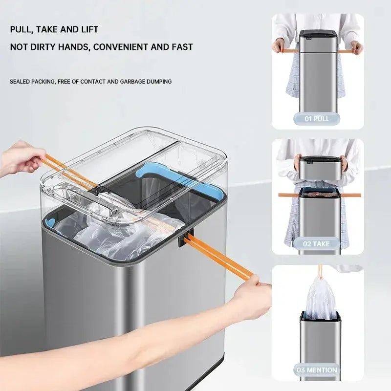 Garbage Bin 60/50/40/30/20/15/9L Large-capacity Stainless Steel Smart Sensor Trash Can Automatic Waste Bins Kitchen Trash Can Elektrofy