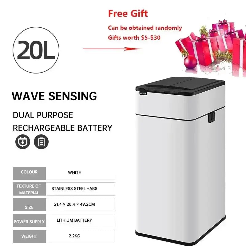Garbage Bin 60/50/40/30/20/15/9L Large-capacity Stainless Steel Smart Sensor Trash Can Automatic Waste Bins Kitchen Trash Can Elektrofy