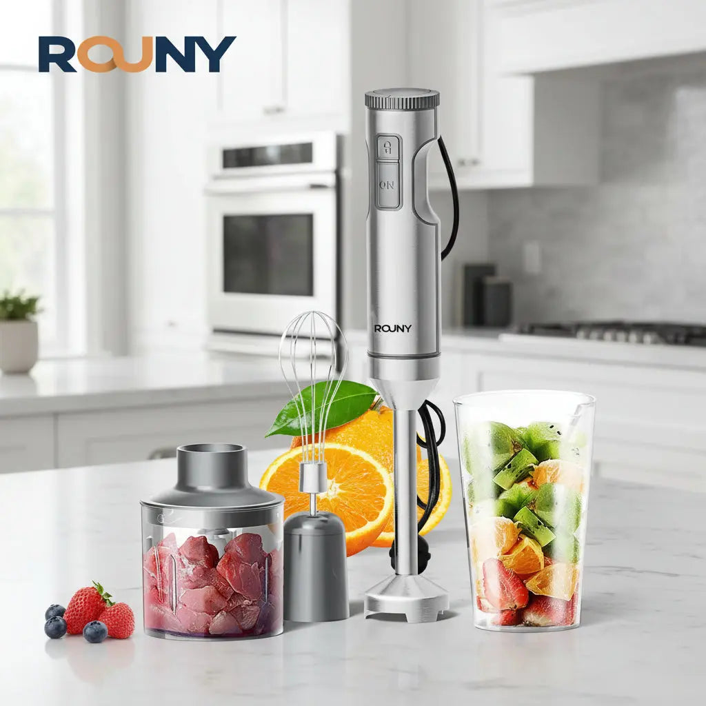 Hand Immersion Blender Powerful 4-in-1 Stainless Steel Stick Food Mixer 700ml Mixing Beaker 500ml Processor Whisk Elektrofy