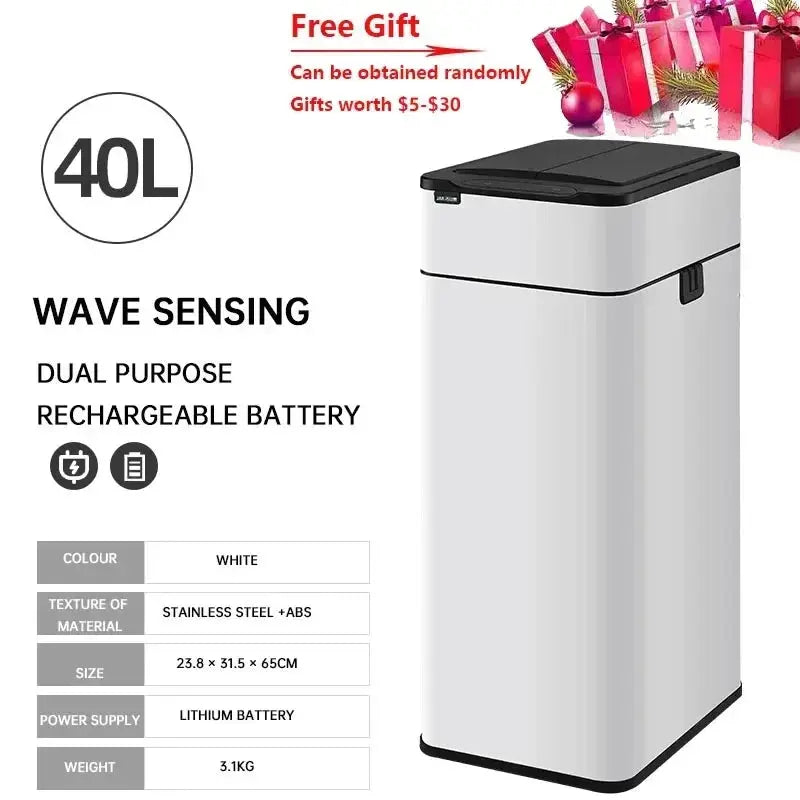 Garbage Bin 60/50/40/30/20/15/9L Large-capacity Stainless Steel Smart Sensor Trash Can Automatic Waste Bins Kitchen Trash Can Elektrofy