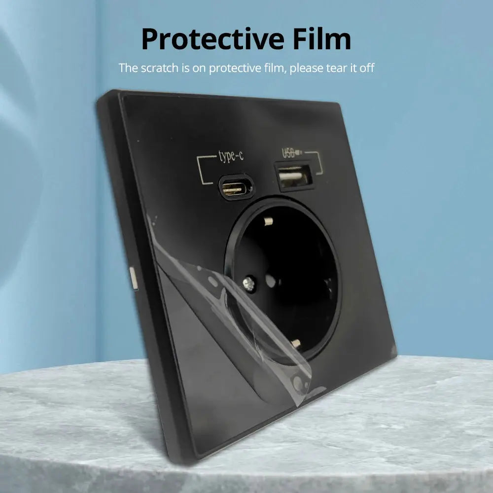 Type-C A Interface Outlet Acrylic Mirror Crystal Panel Black Wall EU Russia Spain French Socket With USB Charge 5V 2100mA Holder Elektrofy