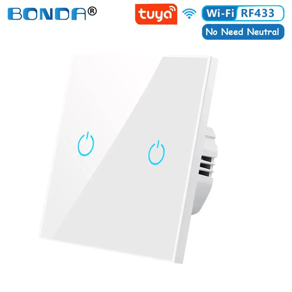 BONDA Smart Switch Alexa RF433 No Neutral Tuya Control Works With Google 1/2/3 Gang Smart Life Home Light WiFi Touch Switches 86 Elektrofy