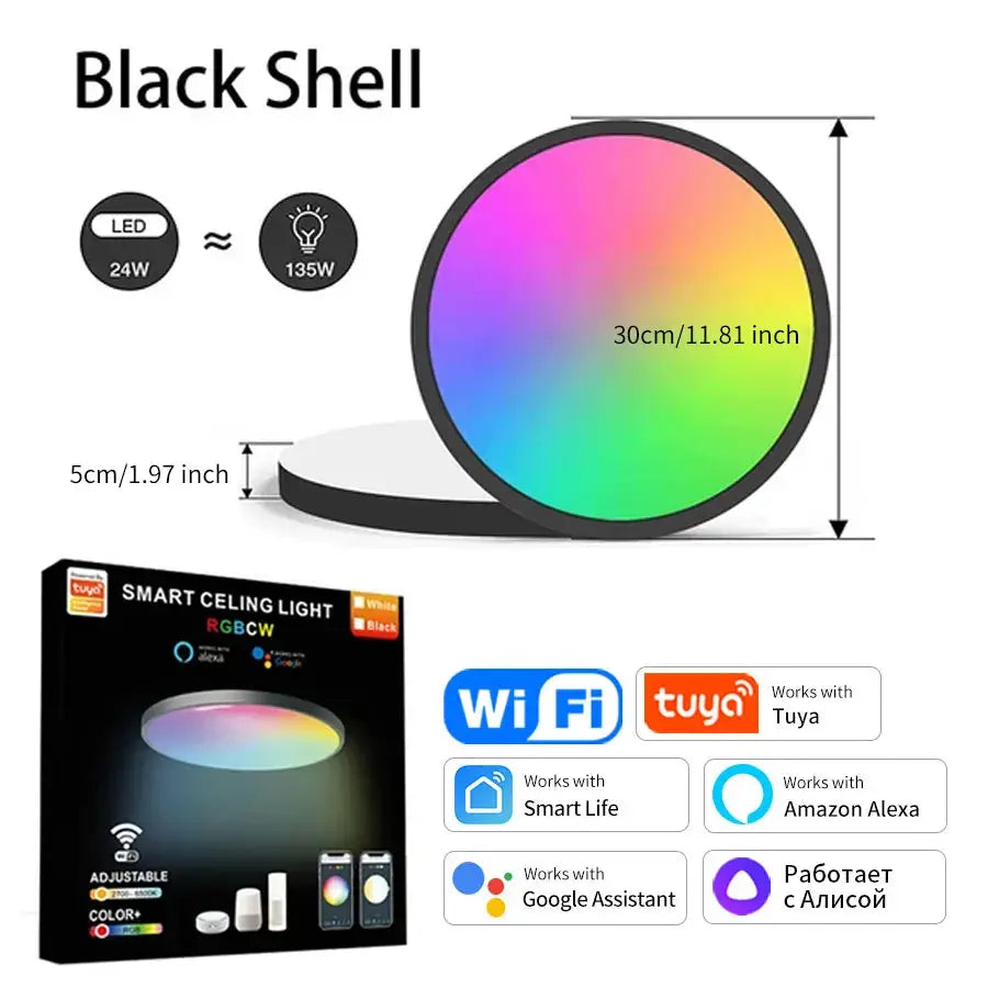 Tuya Smart WiFi Ceiling Light 24W 220V RGB Circular Ambient Lamp APP Control Work With Alexa Google Home For Bedroom Home Decor Elektrofy