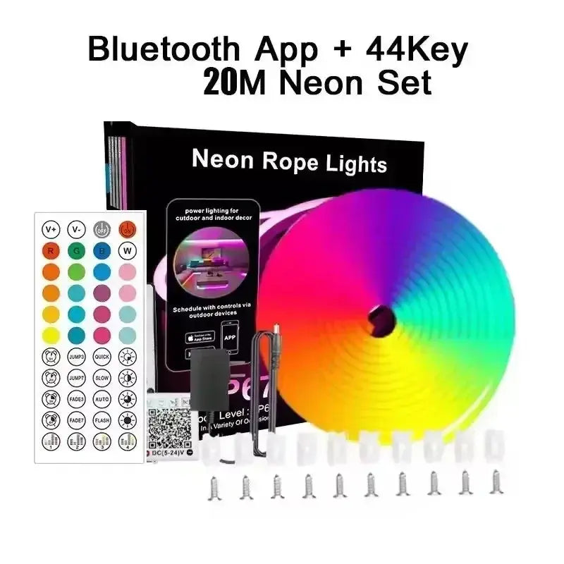 DC24V RGB Neon LED Strip Light Bluetooth Music Sync Color Change Flexible Lamp Waterproof Neon Rope Light Indoor Outdoor Decor Elektrofy