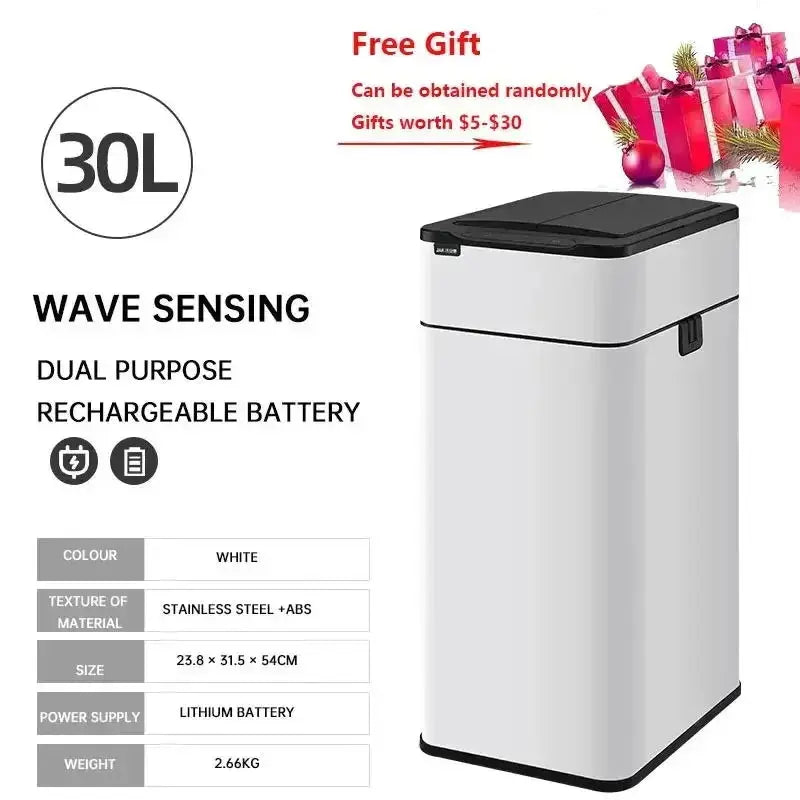 Garbage Bin 60/50/40/30/20/15/9L Large-capacity Stainless Steel Smart Sensor Trash Can Automatic Waste Bins Kitchen Trash Can Elektrofy