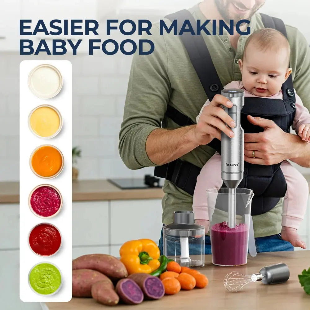 Hand Immersion Blender Powerful 4-in-1 Stainless Steel Stick Food Mixer 700ml Mixing Beaker 500ml Processor Whisk Elektrofy