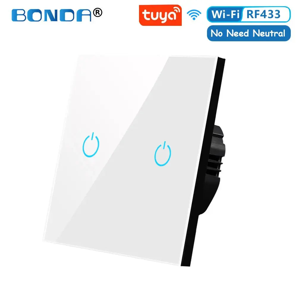 BONDA Smart Switch Alexa RF433 No Neutral Tuya Control Works With Google 1/2/3 Gang Smart Life Home Light WiFi Touch Switches 86 Elektrofy