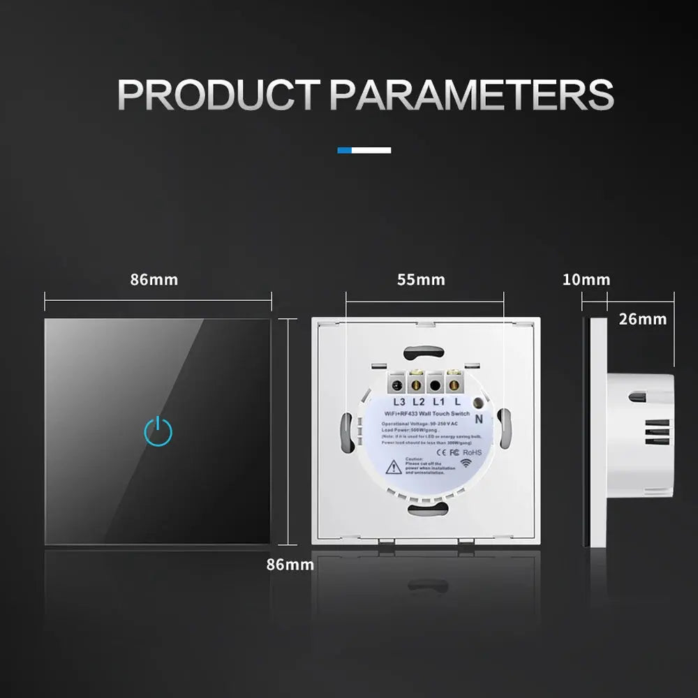 BONDA Smart Switch Alexa RF433 No Neutral Tuya Control Works With Google 1/2/3 Gang Smart Life Home Light WiFi Touch Switches 86 Elektrofy