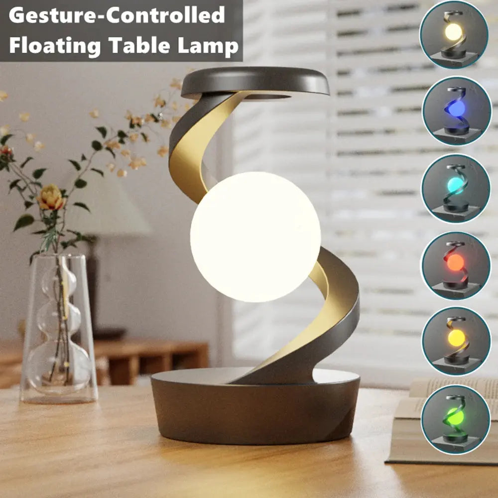 Creative rotating floating lamp with RGB night light 15W wireless charger ABS body USB-C cable Li-ion battery