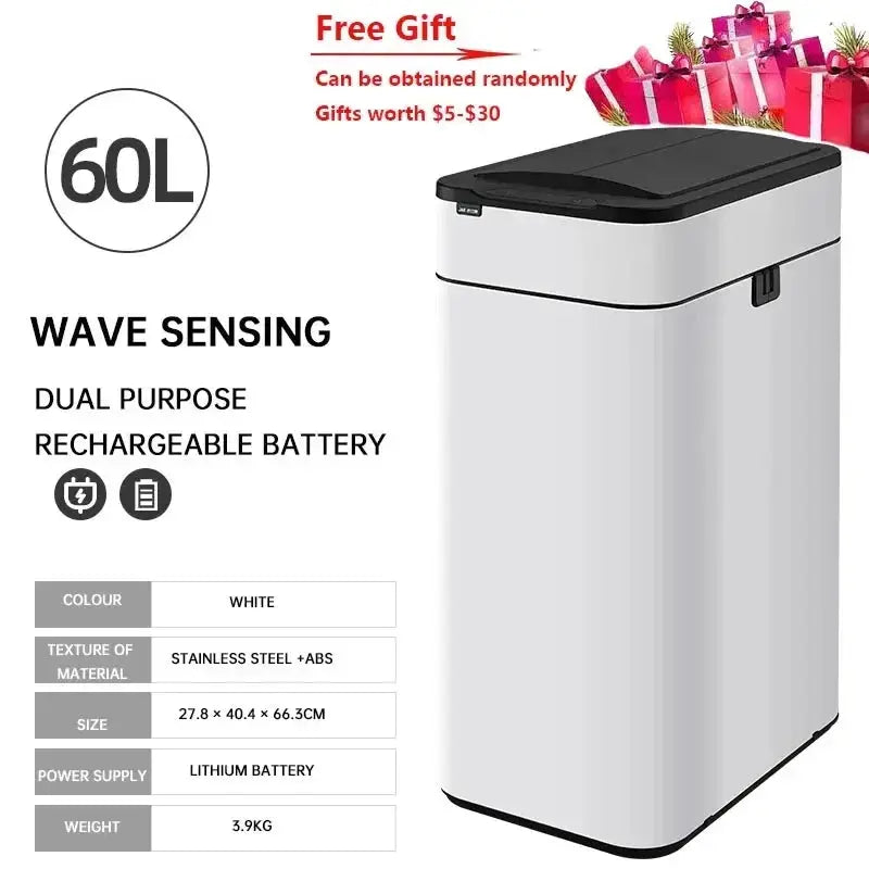 Garbage Bin 60/50/40/30/20/15/9L Large-capacity Stainless Steel Smart Sensor Trash Can Automatic Waste Bins Kitchen Trash Can Elektrofy
