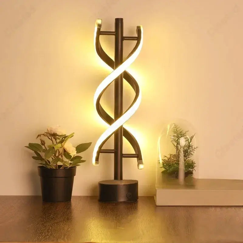 Spiral LED dimmable desk lamp with iron spiral bar touch dimmer USB charging port rechargeable battery