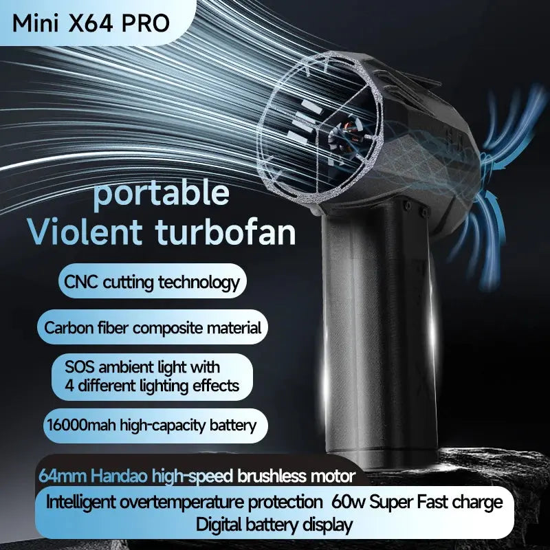 Powerful Air Blower Mini X64 PRO Turbo Violent Blower with SOS Ambient Light 64mm Duct Fan Turbofan Car Washing Brushless Motor Elektrofy