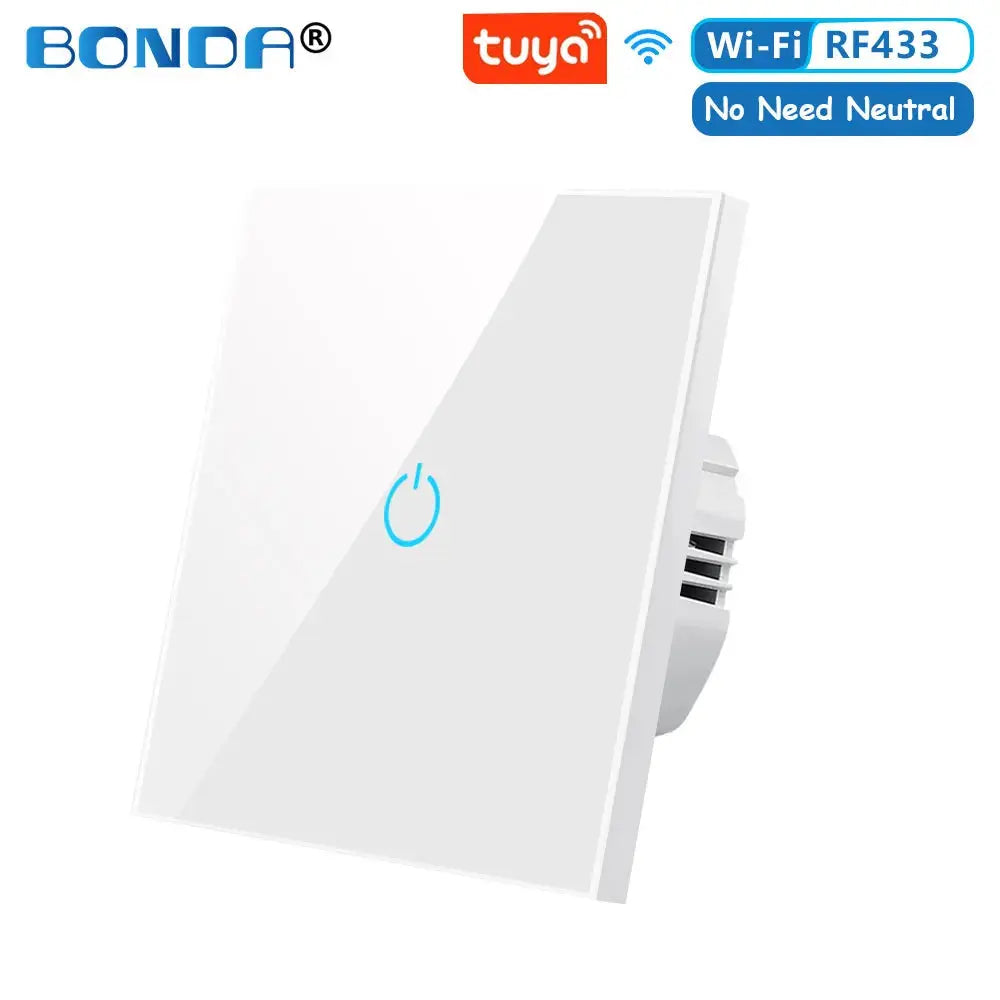 BONDA Smart Switch Alexa RF433 No Neutral Tuya Control Works With Google 1/2/3 Gang Smart Life Home Light WiFi Touch Switches 86 Elektrofy