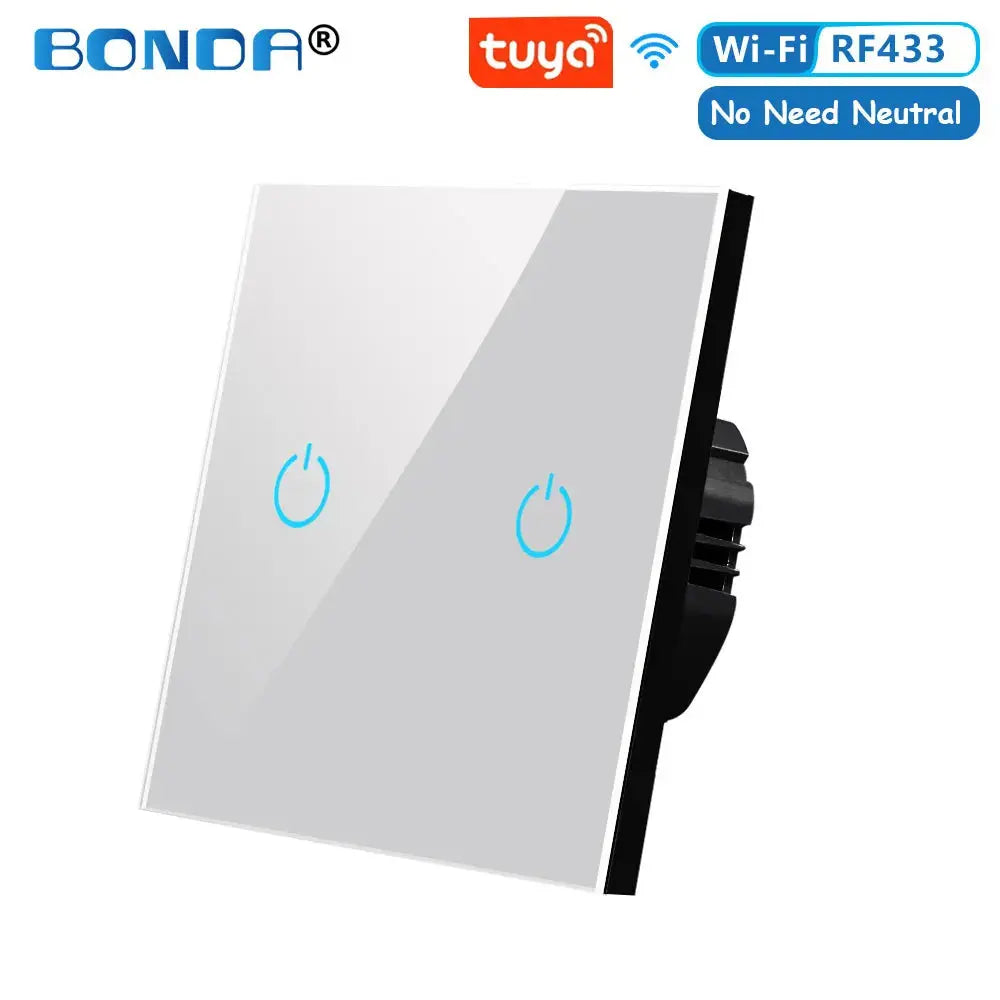 BONDA Smart Switch Alexa RF433 No Neutral Tuya Control Works With Google 1/2/3 Gang Smart Life Home Light WiFi Touch Switches 86 Elektrofy
