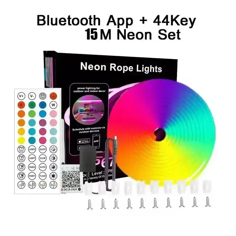 DC24V RGB Neon LED Strip Light Bluetooth Music Sync Color Change Flexible Lamp Waterproof Neon Rope Light Indoor Outdoor Decor Elektrofy