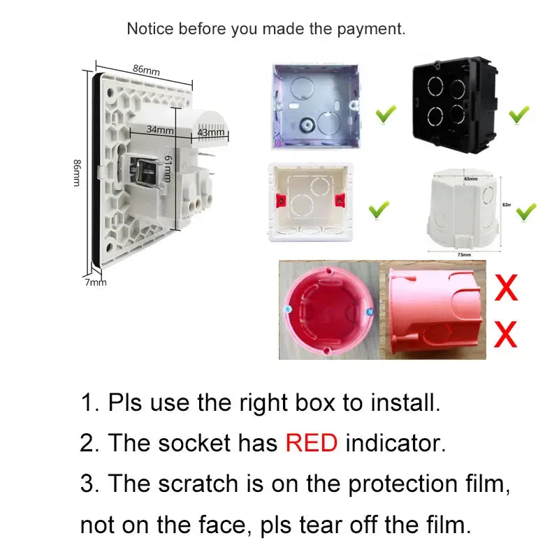 Type-C A Interface Outlet Acrylic Mirror Crystal Panel Black Wall EU Russia Spain French Socket With USB Charge 5V 2100mA Holder Elektrofy