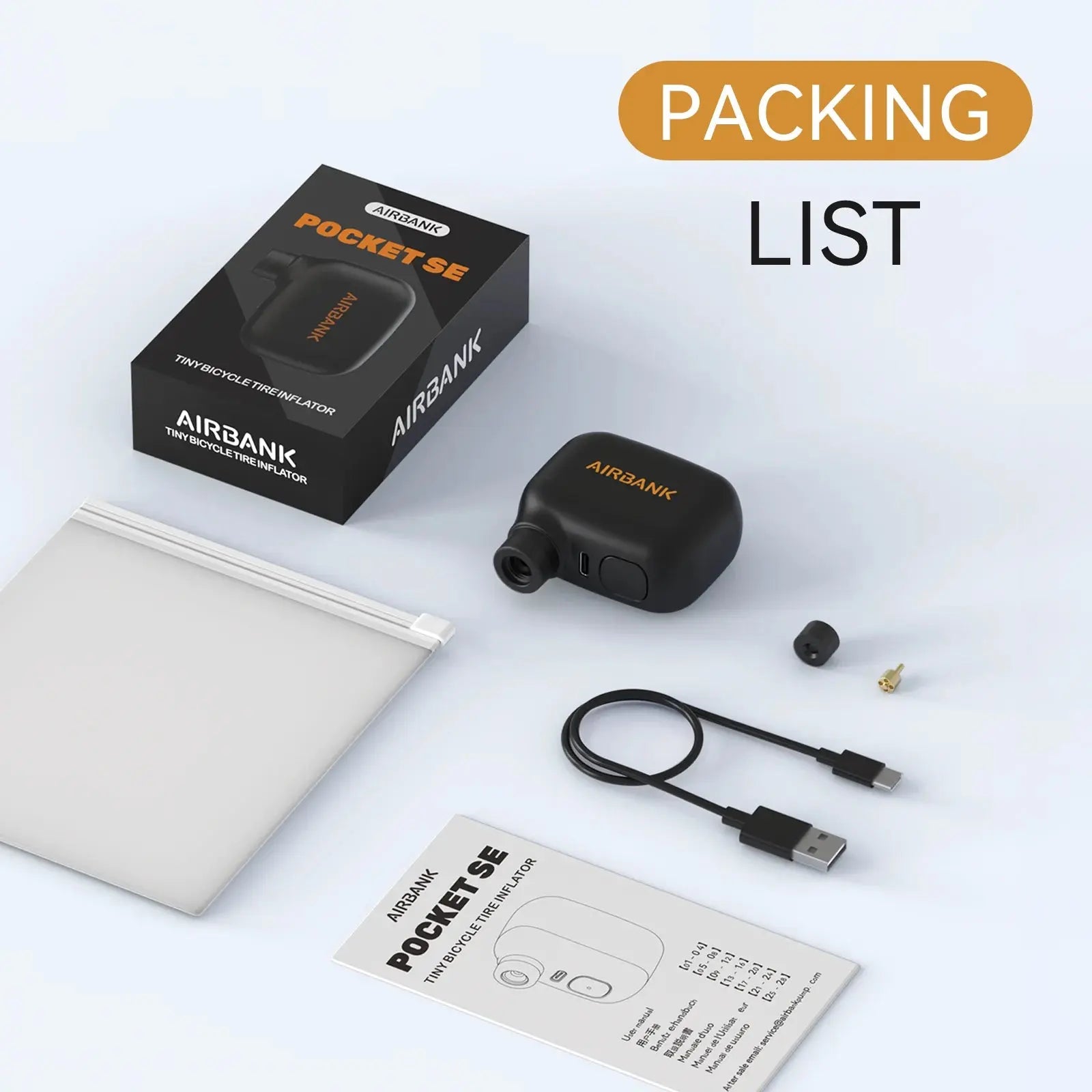 AIRBANK Pocket SE Mini Portable Electric Pump For Bicycle Cordless Tire Presta Schrader Valve Bike Accessories Fast Charging Elektrofy