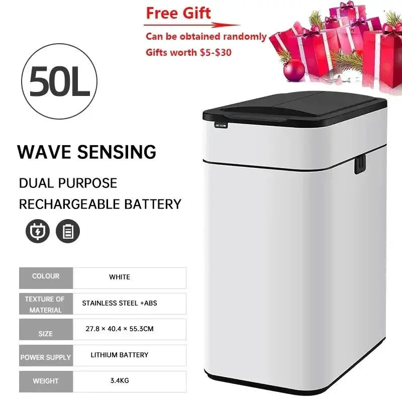 Garbage Bin 60/50/40/30/20/15/9L Large-capacity Stainless Steel Smart Sensor Trash Can Automatic Waste Bins Kitchen Trash Can Elektrofy