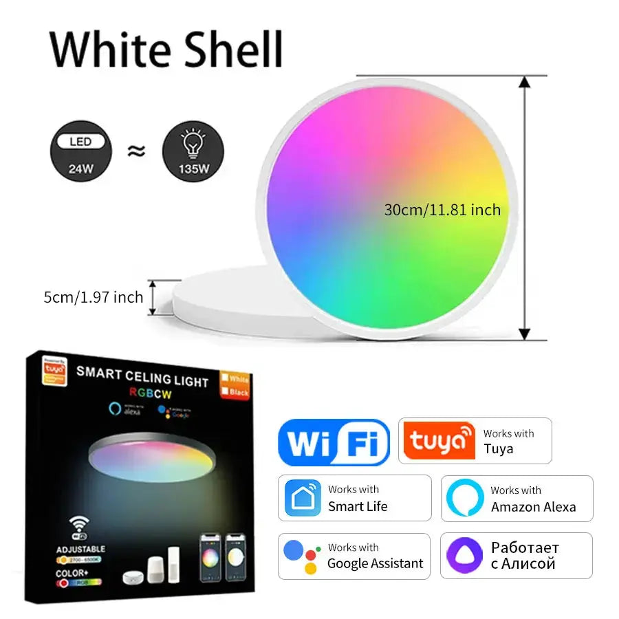 Tuya Smart WiFi Ceiling Light 24W 220V RGB Circular Ambient Lamp APP Control Work With Alexa Google Home For Bedroom Home Decor Elektrofy