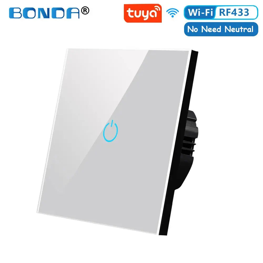 BONDA Smart Switch Alexa RF433 No Neutral Tuya Control Works With Google 1/2/3 Gang Smart Life Home Light WiFi Touch Switches 86 Elektrofy