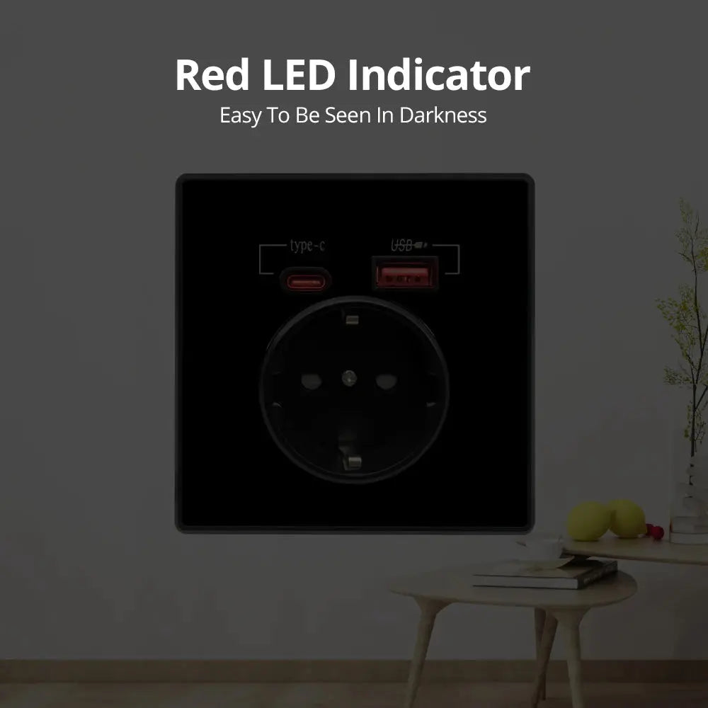 Type-C A Interface Outlet Acrylic Mirror Crystal Panel Black Wall EU Russia Spain French Socket With USB Charge 5V 2100mA Holder Elektrofy