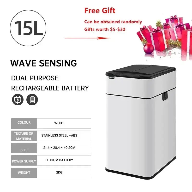 Garbage Bin 60/50/40/30/20/15/9L Large-capacity Stainless Steel Smart Sensor Trash Can Automatic Waste Bins Kitchen Trash Can Elektrofy