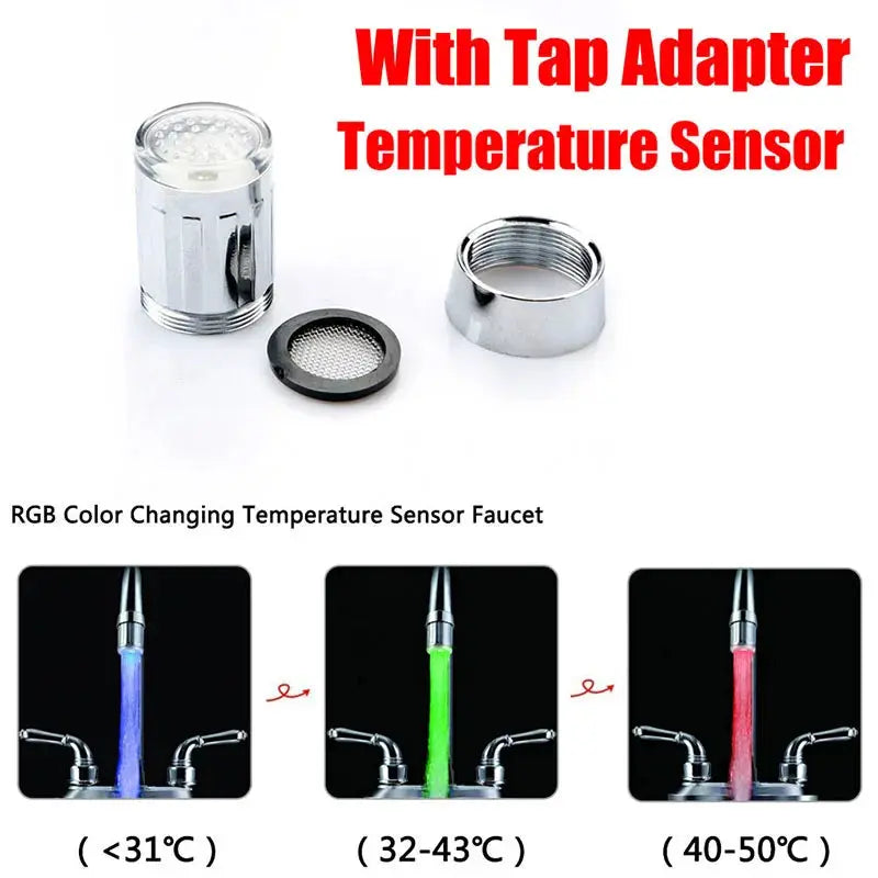 Faucet Night Light Lamp Sensor Hydropower Heat Sensitive Led Lights Shower Head Temperature Detectable Night Lights For Bathroom Multiple Color Elektrofy