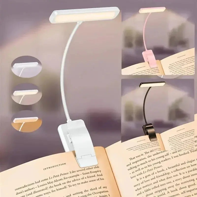 USB Rechargeable Book Light 3 Color Adjustable LED Reading Lamp with Clamp Eye-Care Night Light for Bed, Study Desk Elektrofy